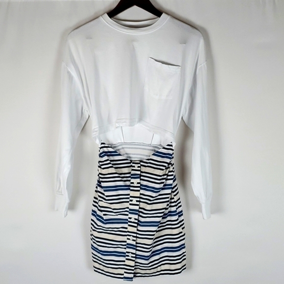 ZARA Women's Longsleeve Stripe Mock Two Piece Dress Size Small - Picture 1 of 5